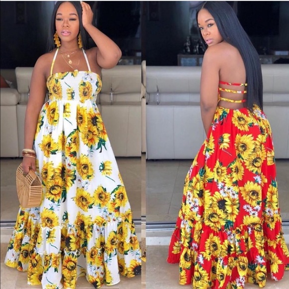 Sunflower Open Back Maxi Dress Sleeveless Sundress - Picture 7 of 8